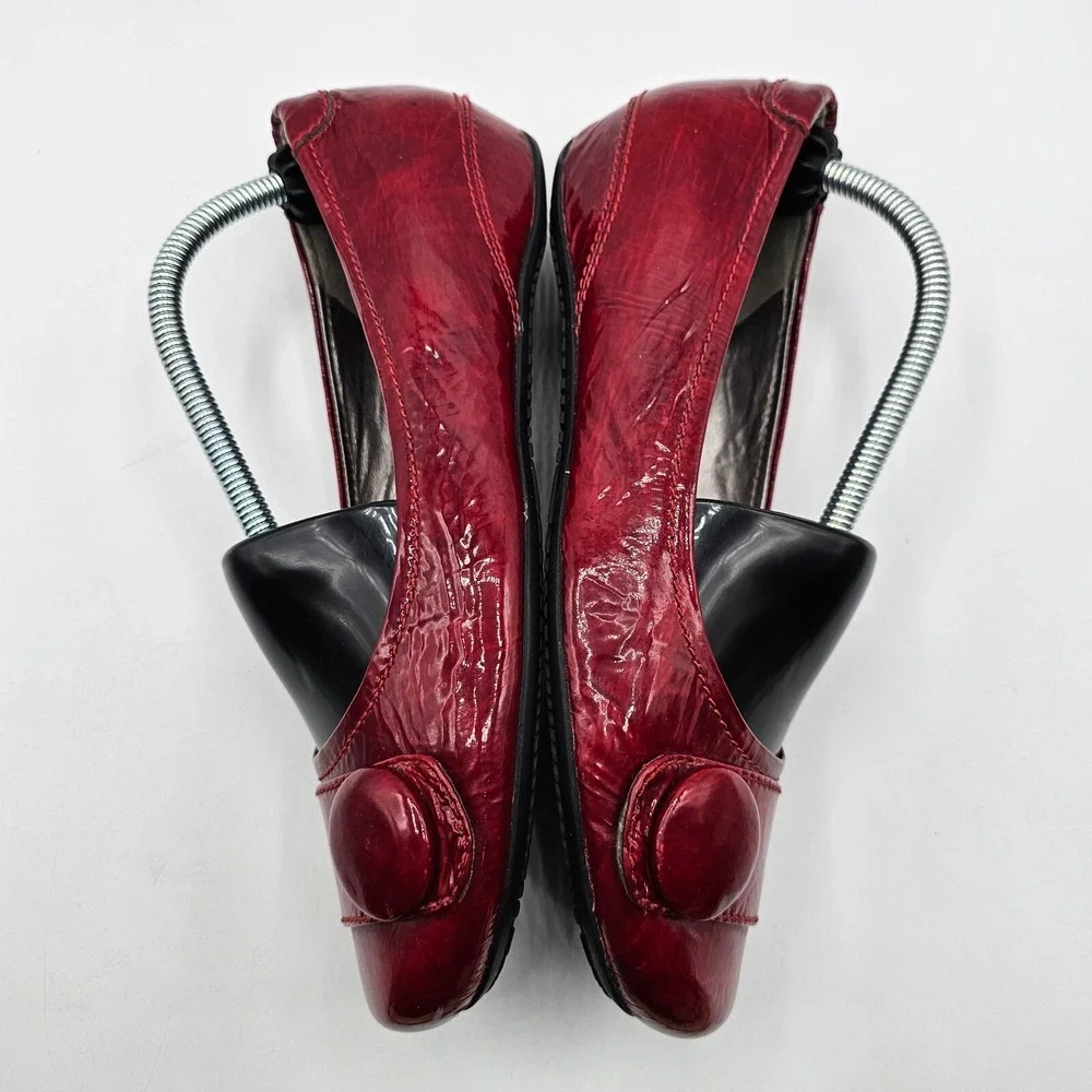 Ecco Womens Hanna Shoes Size‎ 37 Red Patent Leather Button Wedge Heel Ballet